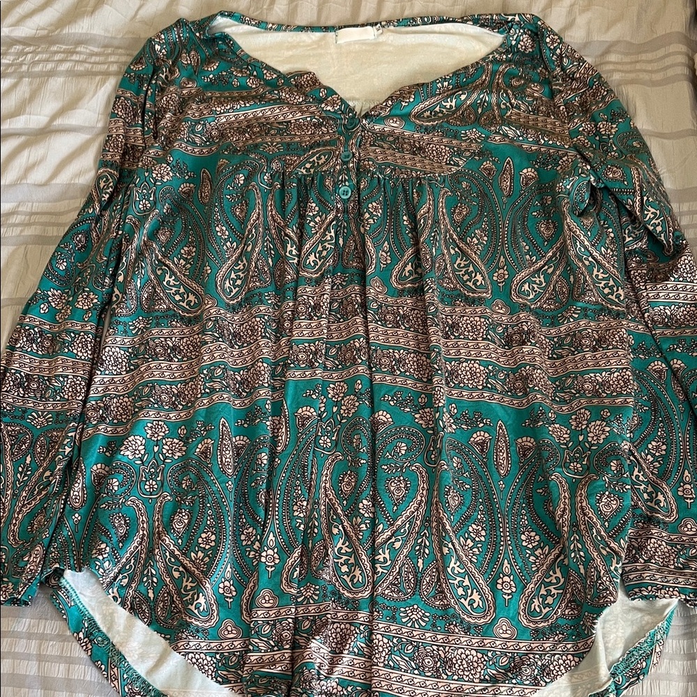 Paisley Print Green and Brown Women's Top
